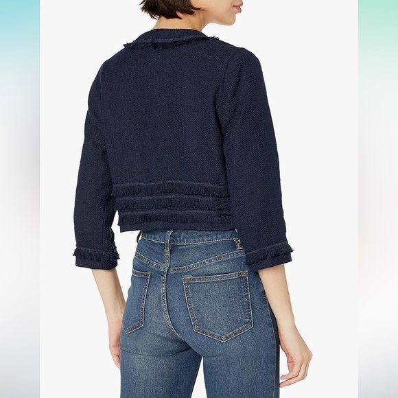 KARL LAGERFELD Women's Tweed Open Front Jacket navy - Picture 2 of 9